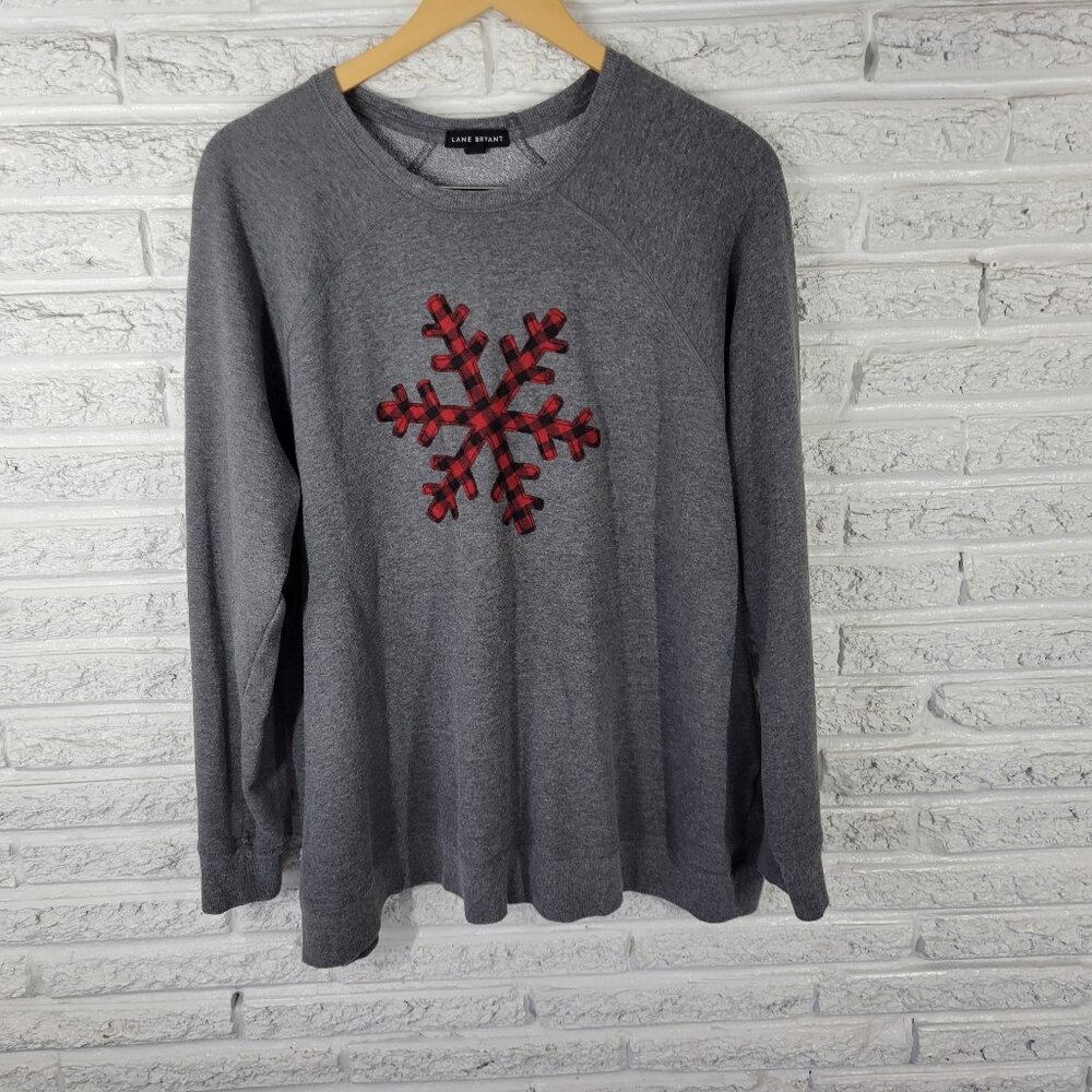 Lane Bryant Women's 22/24 Gray Sweatshirt Snowflake Applique Long Sleeve SWE184E